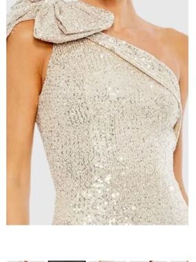 Mac Duggal One-Shoulder Sequin Dress in Champagne Silver